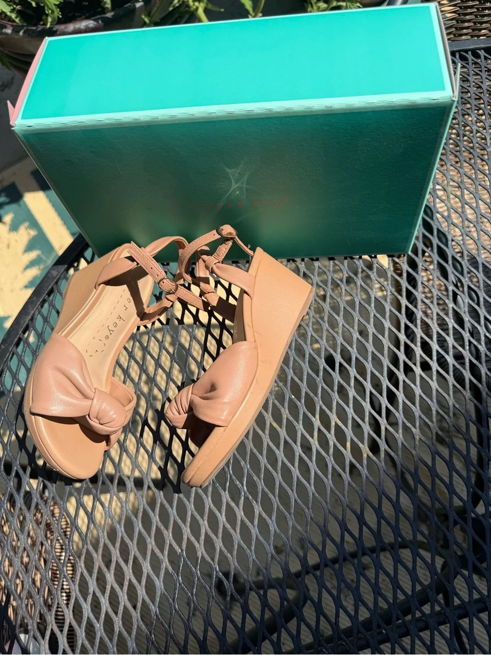 Copper Key Tan Knot Detail Wedge Sandals Girls Size 1